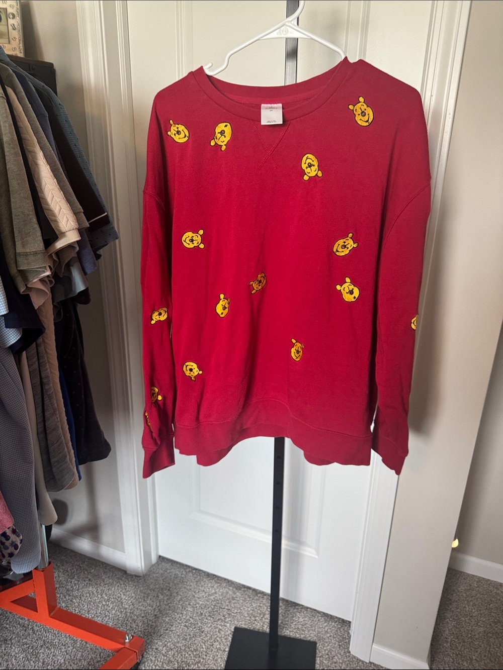 Red Graphic Sweatshirt with Yellow Cartoon Faces